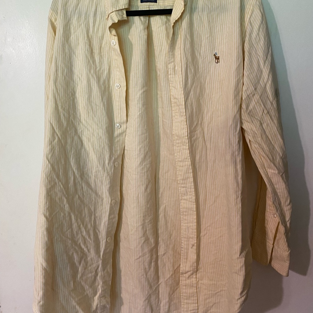 Ralph Lauren Men's Beige Striped Button Down Shirt